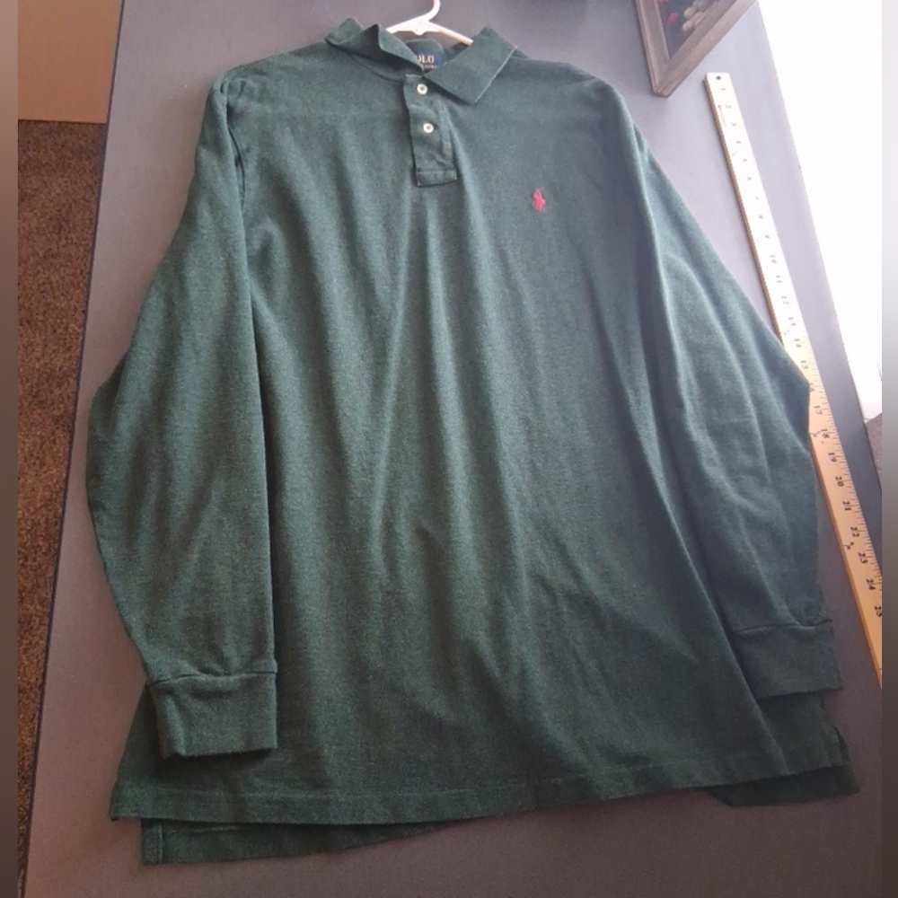 Vintage POLO RALPH LAUREN Dark Green Henley Shirt Red Pony XXL